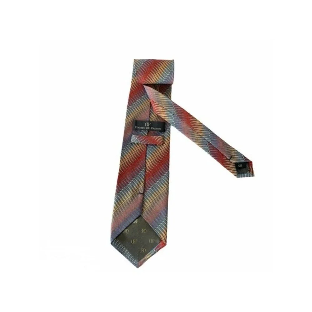 Daniel De Fasson Multicolor Designer Tie Bold Wave Stripe Mens Necktie Vintage S - Picture 4 of 6
